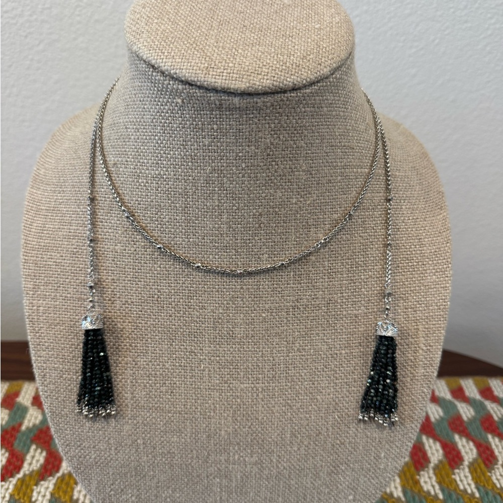 Kendra Scott Monique Lariat Necklace- Silver and black tone